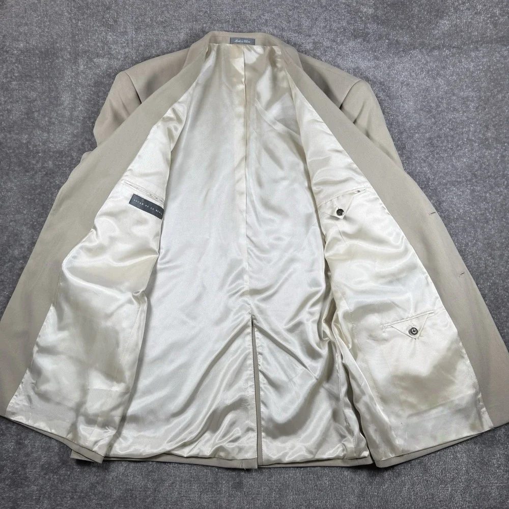Oscar De La‎ Renta Men's 100% Silk Sport Coat Jacket Blazer Beige Size 46L